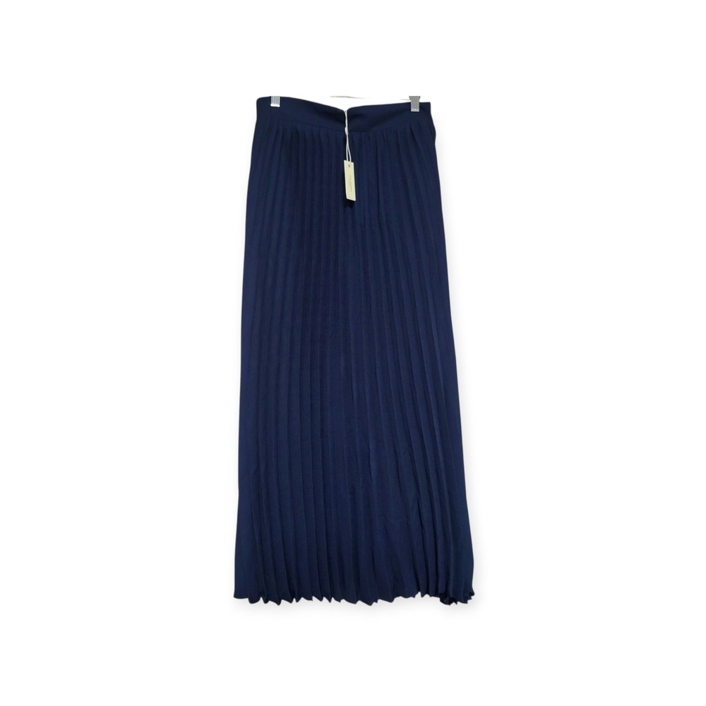 Max Studio London Navy Pleated Long Aline Maxi Skirt Size M Elastic Waist NWT - Picture 2 of 7